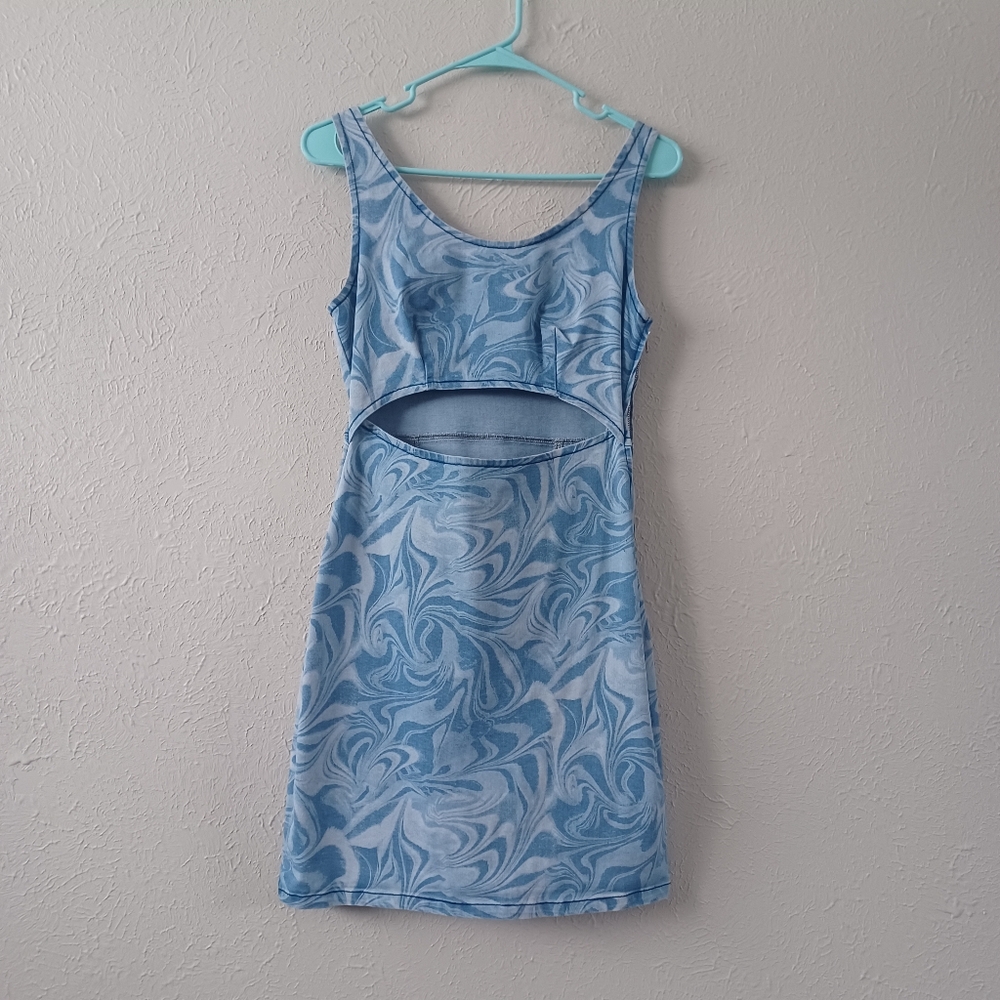 Forever 21 Cut-Out Front Denim Swirl Mini Bodycon Dress